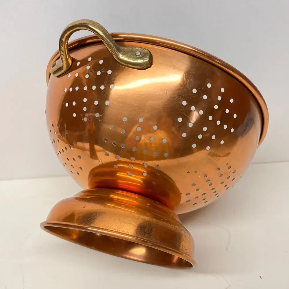 Vintage Copper Brass Colander Strainer Collectible Kitchen Copper